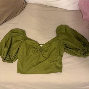 Abercrombie & Fitch Olive Green Puff Sleeve Blouse